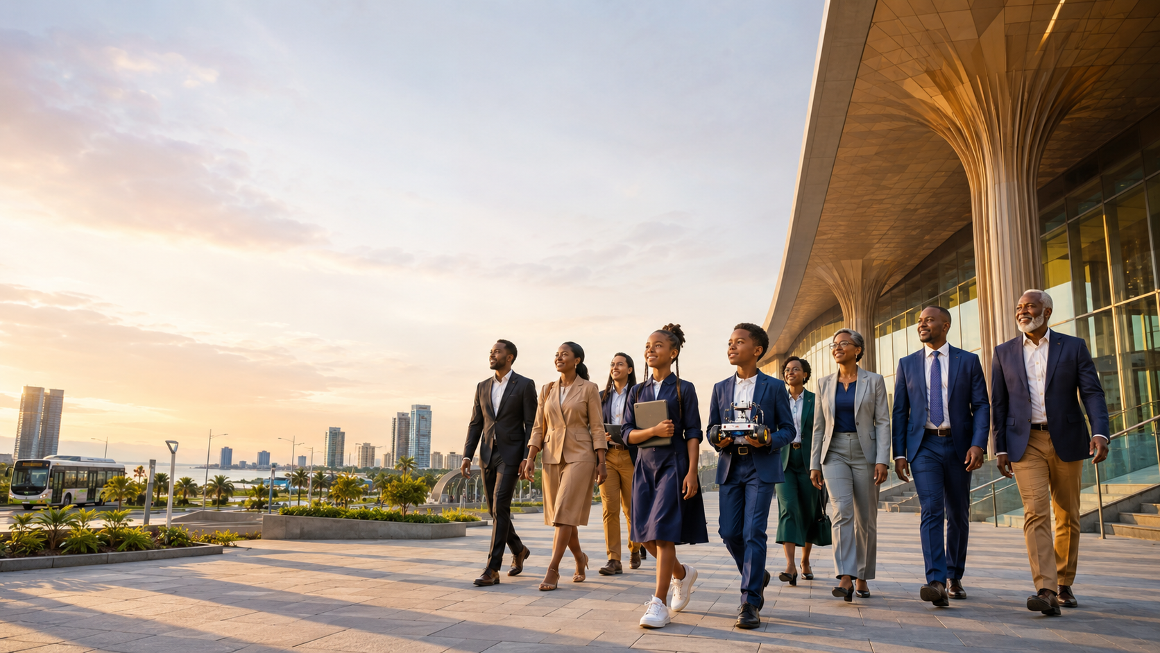 Tanzanian leaders and young people walking toward the future